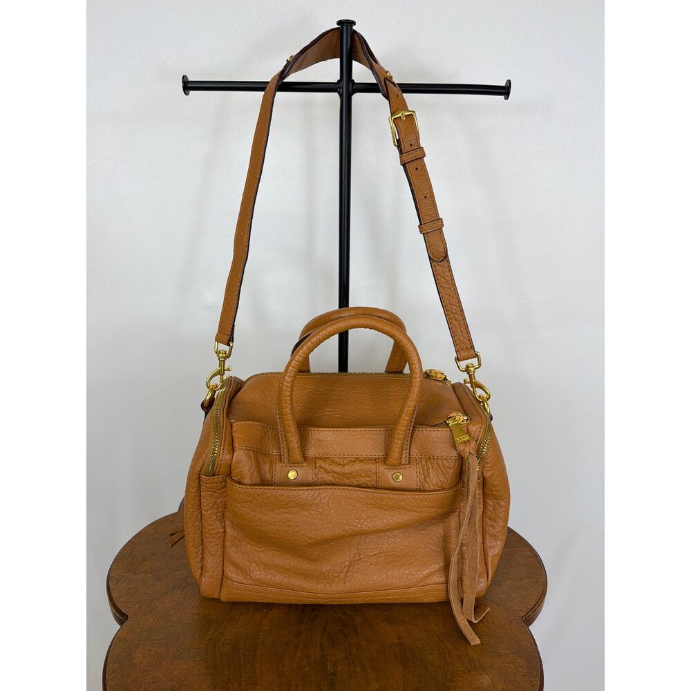 Aimee Kestenberg Caramel Brown Double Zip Leather Satchel Crossbody Handbag - Picture 4 of 12